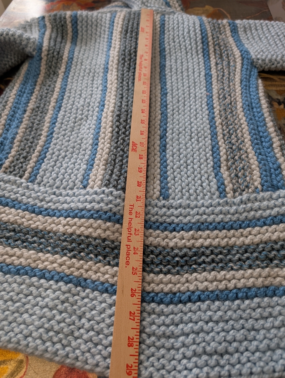 Hand Knitted Hooded Blue White Cozy Sweater Coat Oversized Bohemian XL - Picture 7 of 7